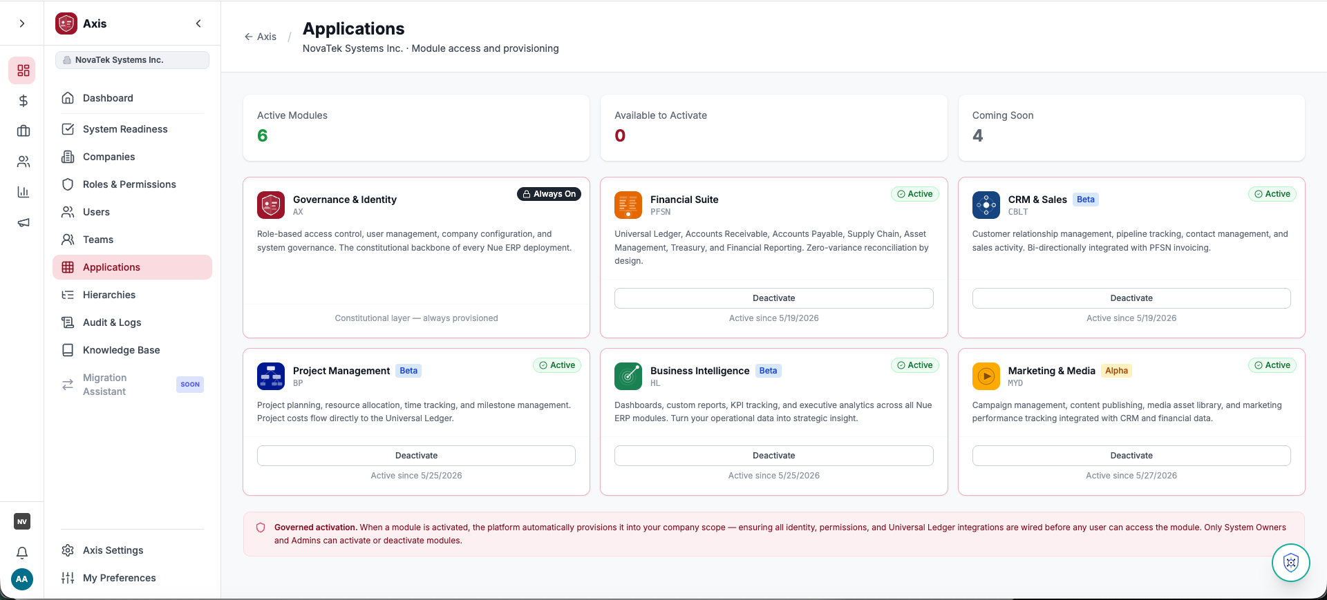Innuevation ERP · Module Navigation